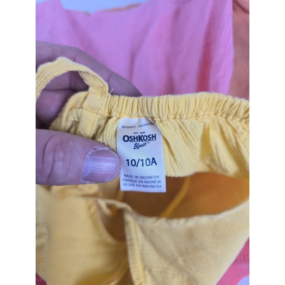 OshKosh B'gosh Dress Girls 10 Yellow Pink Colorblock Tiered Sundress Cotton
